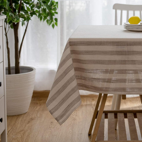 Aquazolax Linen Halloween Table Cloth, Square Striped Tablecloth for Small Parties Cake/Coffee/Dining Tables, 54 by 54 inch, Taupe Lines Design...