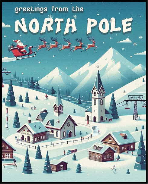 Posterizer 1 pcs-Holiday Christmas winter art-Greetings From The North Pole-Holiday Poster Collection-Adventure Wall Art-Decor for Beach House- un...