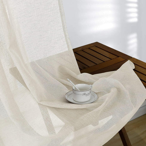 KOUFALL Sheer Curtains 96 Inches Long for Living Room 2 Panel Set,Cream Beige Light Tan Lightweight Thin Linen Look Rod Pocket Boho Neutral Curtai...