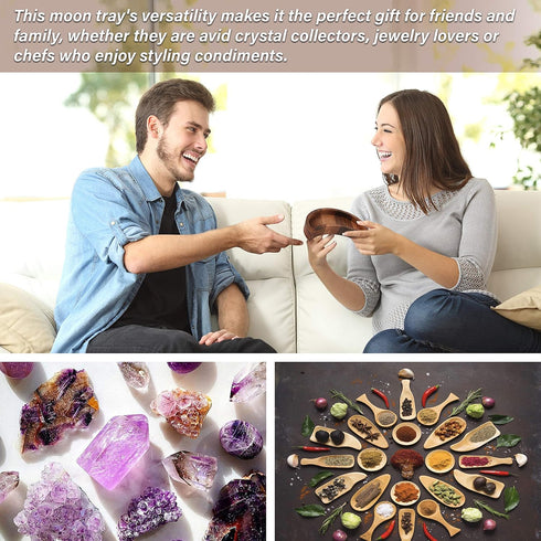 Curawood Crescent Moon Tray - Showcase Your Gems, Healing Stones & Treasures - 6"x3" Wooden Crystal Display Tray, Crystal Holder for Stones Displa...