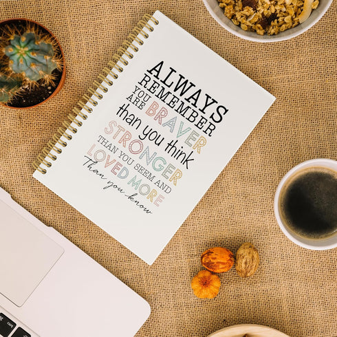 Inspirational Spiral Notebook, Motivational Journal Gifts 5.5"x8.3" 164pages Lined Journal Notebooks College Ruled, Always Remember You are Braver...