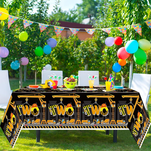 3Pcs Construction Birthday Party Tablecloth Dump Truck Plastic Table Covers for Kid Two 2nd Birthday Table Decorations Construction Theme Disposab...