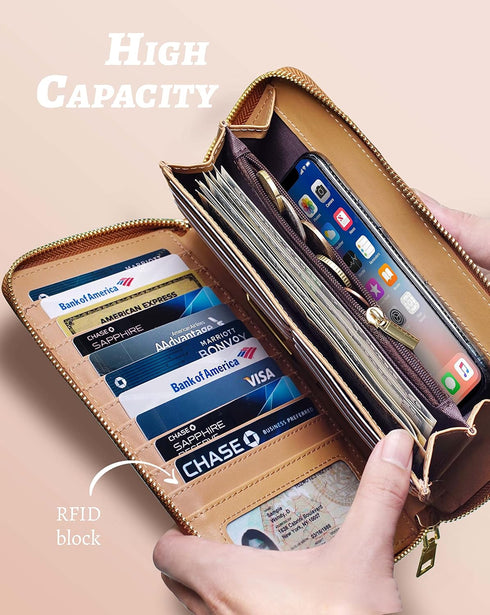 Leopard Wallet-Wallet for Women with Credit Card Holder Money Pockets Wristlet Band Wallet Case Coin Money Clip Woman Purse with RFID Blocking Lar...