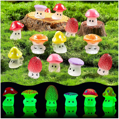 24pcs Mini Mushrooms Cute Resin Tiny Mushrooms Statue Fake Miniature Mushroom Figurines for Fairy Garden Terrarium Accessories Decor Micro Landsca...