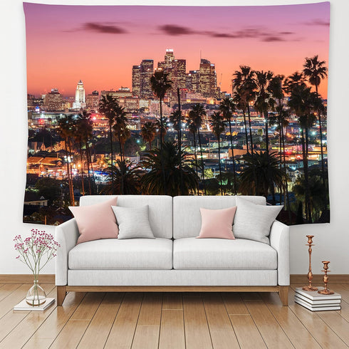 feelacle Los Angeles City Skyline Tapestry 80" X 60" Downtown Landscape Wall Hanging Party Decorations Home Decor For Bedroom Living Room Dorm (20...