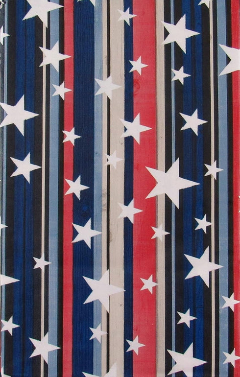 Elrene Home Fashions Patriotic Stars on Red, White, Blue and Black Wood Grain Stripes Vinyl Flannel Back Tablecloth (52" x 52" Square)...