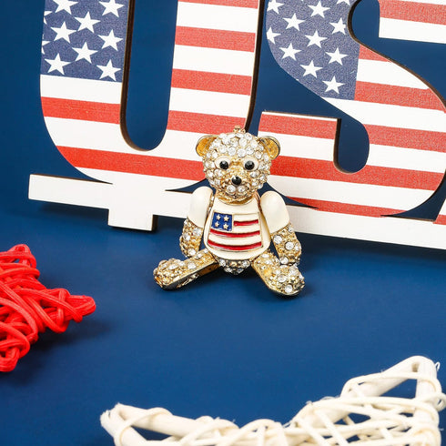 MADISON TYLER American Flag Gold Brooch for Women Girl | 4th of July Classial Bear Crystal Brooches Pin | Patriotic Independence Day Jewelry...