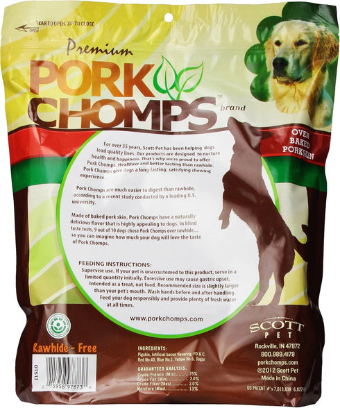 Pork Chomps Baked Pork Skin Dog Chews, 11-inch Knots, Bacon Flavor Strip, 4 Count...