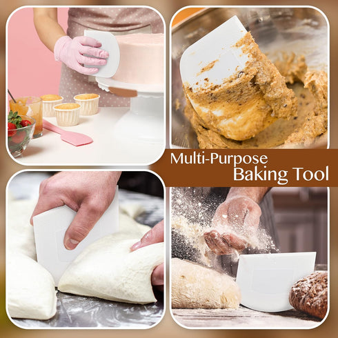 Plastic Bench Scraper for Baking - 2 White Bowl Scraper - Flexible Food Safe Dough Scraper Multipurpose Good Grip Curved and Flat Edge Dough Cutte...