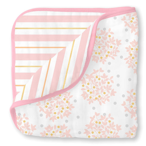 SwaddleDesigns 4-Layer Cotton Muslin Luxe Blanket, Baby and Toddler Cuddle and Dream, 46x46 inches, Pink Heavenly Floral and Stripes...