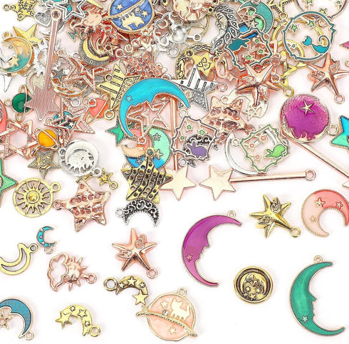 MARFOREVER 120 Pcs Mixed Sun Star Moon Charms for Jewelry Making, Celestial Charm Bracelet Charms Assorted Gold Enamel Charm Pendants for DIY Craf...