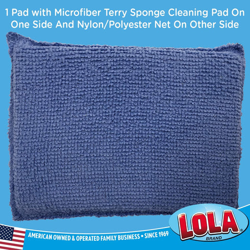 Lola Products Microfiber Terry & Nylon Net | Non-Scratch 2-Way Cleaning Sponge Scrubber | Dual Sided Nylon Net & Terry Cloth | Gently Scrubs & Wip...