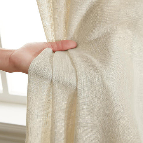 HLC.ME Abbey Faux Linen Textured Semi Sheer Privacy Light Filtering Transparent Window Grommet Floor Length Thick Curtains Drapery Panels for Offi...
