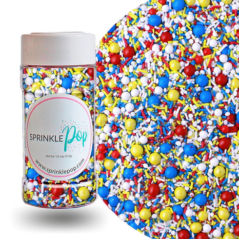Sprinkle Pop Crash! Boom! Pow! Sprinkle Mix| Red Yellow Blue White Sprinkles| Superhero Cartoon Comic Book Themed Birthday Sprinkles Made in USA f...