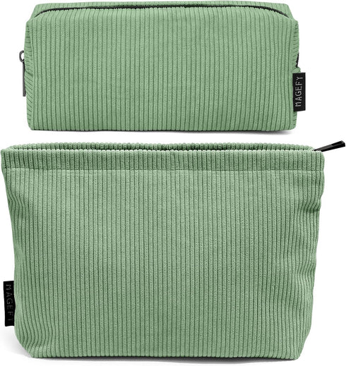 MAGEFY Makeup Bag 2 PCS Corduroy Make up Bag for Purse Travel Cosmetic Bag for Women Small Makeup Pouch Cute Makeup Brush Bag Preppy Stuff Travel ...