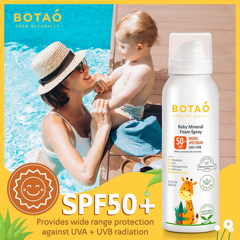 Baby’s 100% Mineral Zinc Oxide Sunscreen Foam Spray, safe natural sensitive skin sunblock Babies or Toddlers: SPF50 Broad Spectrum UVA UVB, Sunbur...