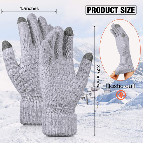 2 Pairs Women's Winter Touchscreen Gloves Warm Fleece Lined Knit Gloves Elastic Cuff Winter Texting Gloves...