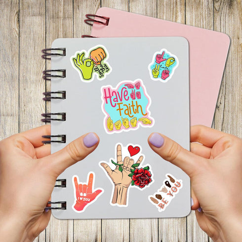 Pack 50 PCS ASL Stickers American Sign Language Vinyl Decals Waterproof Decorations Patches Laptop Bumper Water Bottles Computer Bicycle Luggage C...