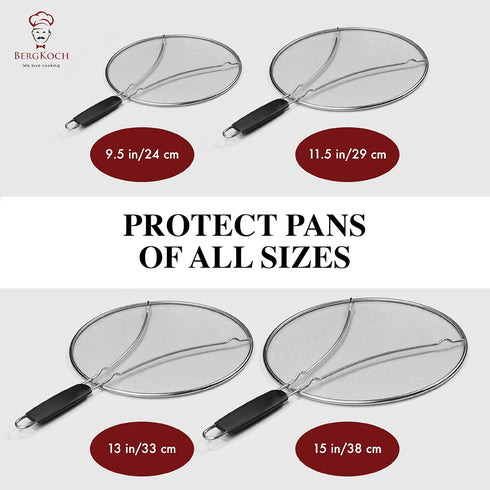 BergKoch Splatter Screen for Frying Pan - 13 Inch Stainless Steel Grease Splatter Guard - Cover Oil Splash when Sizzling Bacon, Cooking Fried Chic...
