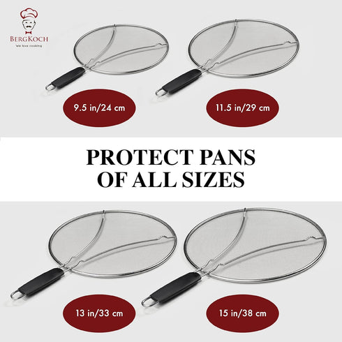 BergKoch Splatter Screen for Frying Pan - 9.5 Inch Stainless Steel Grease Splatter Guard - Cover Oil Splash when Sizzling Bacon, Cooking Fried Chi...