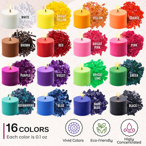 Candle Wax Dye for Soy Candle Making - 16 Popular Candle Dye Coloring Chips - Premium Candle Wax Coloring - Highly Concentrated Candle Chips Color...