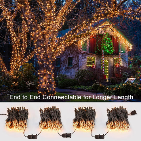 Clear Christmas Lights String, 21.63ft 100 Count Incandescent Brown Wire String Lights, UL Certified Outdoor Christmas Lights, Connectable Indoor ...