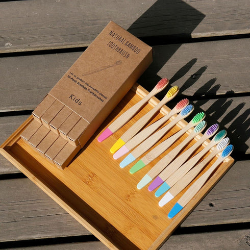 OUTIN Kids Bamboo Toothbrushes 20 Pcs Soft Bristles, Children Wood Toothbrush Colorful Eco Friendly Biodegradable Wooden Handle Tooth Brush, Multi...