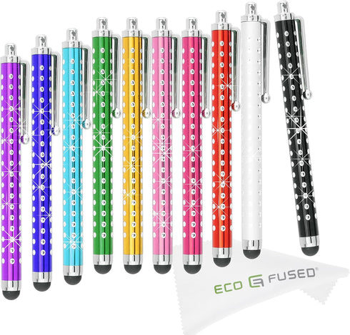 Eco-Fused 10 Pack Bling Metal Stylus Pens - Universal - Compatible with All Capacitive Touchscreen Devices - for iPad, iPhone, Samsung Phones and ...