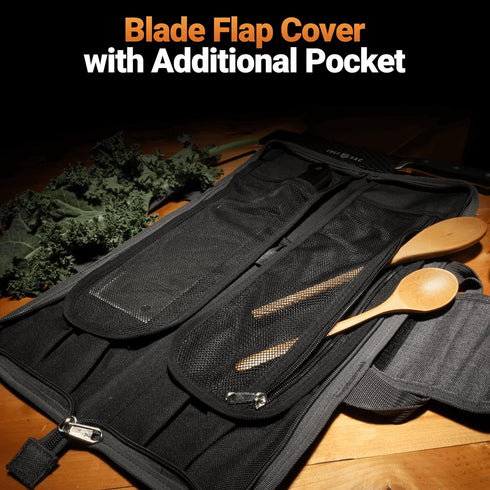 Chef Knife Roll Bag Travel Case | 8 Pockets for Knives & Tools | 2 Flaps with Cleaver & Mesh Pocket | Honing Rod Slot | Chef Knife Case for Profes...