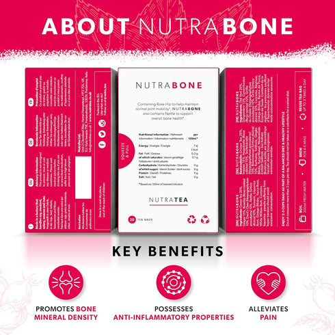 NUTRABONE - Bone Health Tea – Includes Rose Hip, Ginkgo Biloba and Yucca - For Bone Strength and Support - 20 Enveloped Tea Bags - by Nutra Tea - ...