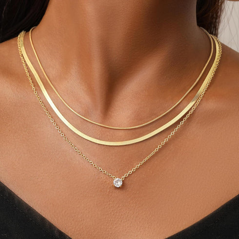 iF YOU 6 Pcs Gold Chokers Necklace Set for Women, 14k Gold Plated CZ Pendant Necklace, Trendy Dainty Snake Chain Layered Necklaces for Jewelry Gif...