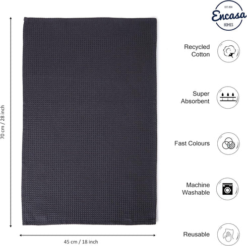 Encasa Homes Anti-Odour Waffle Kitchen Dish Towels, 28"x18" (4 Pc Set) Highly Absorbent, Tea Towels for Cleaning & Quick Drying, Cotton - Grey...