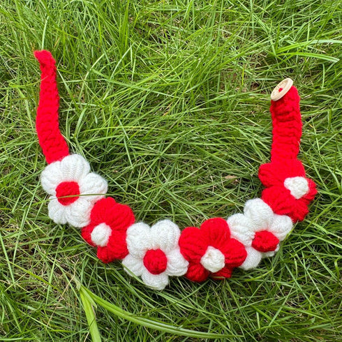 Dog Costume,Handmade Dog Wedding Bandana and Dog Birthday Bandana,Red and White Floral Design Dog Necklace,Cute Medium Small Cat Collars for Daily...