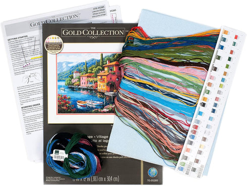 Dimensions 70-35285 Gold Collection Seaside Summer Village Advanced Counted Cross Stitch Kit, 16 Cnt. Light Blue Aida, 15" x 12"...