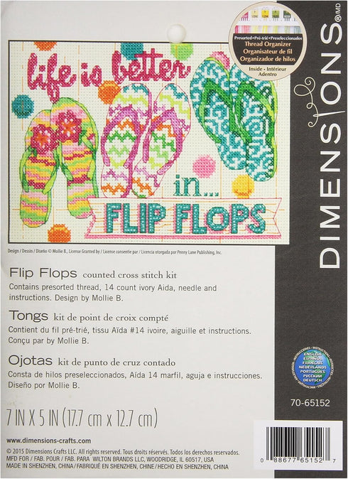 Dimensions Flip Flops Counted Cross Stitch Kit, Colorful Cross Stitch, 5” x 7”...