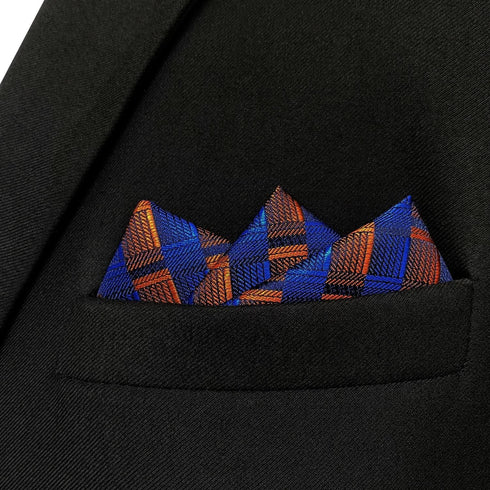 S&W SHLAX&WING Foulard Pocket Squares for Men Blue Copper Designer Wedding Gift...