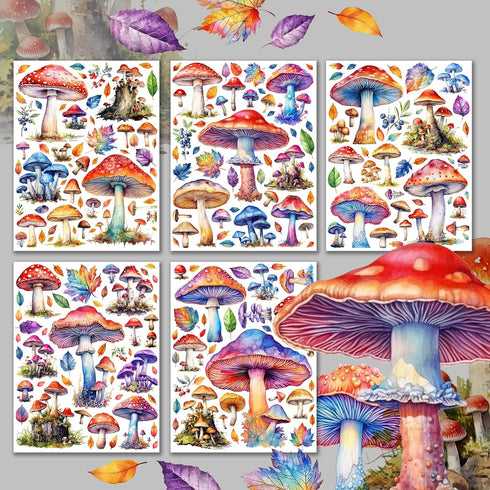 Decoupage Paper Pack (15 Sheets 8"x11") Psychedelic Mushrooms HANATABA Vintage Styled Ephemera Pictures for Decoupage Craft and Scrapbooking...
