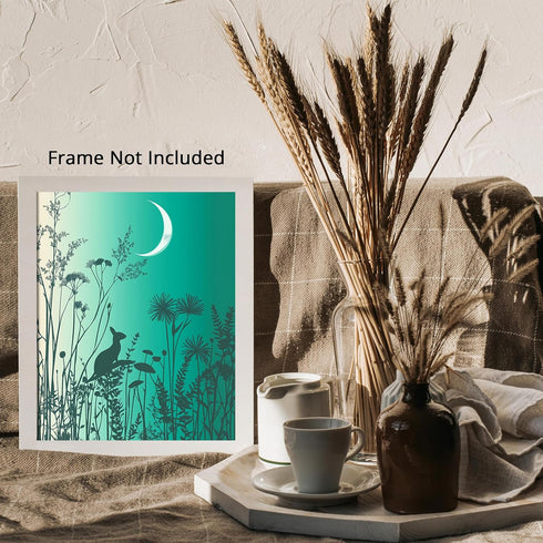 Posterizer 1 pcs-whimsical surreal forest scene with little bunny in moonlight 2-Fantasy & Fiction Art-Art for Animal Lovers-Gift for Daughter, So...
