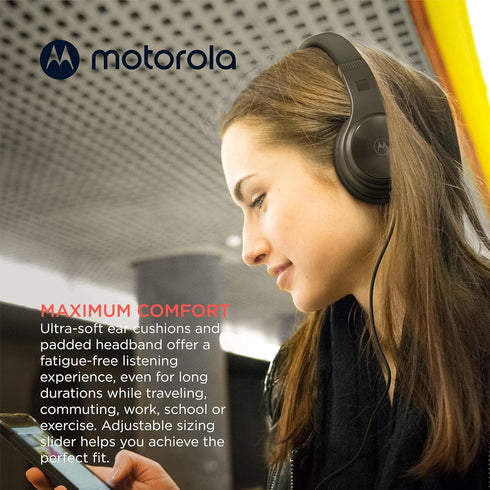 Motorola Over-Ear Headphones Wired - Moto XT120 Headphones with Microphone, in-Line Control for Calls - Foldable Head Phones, Adjustable Cushioned...