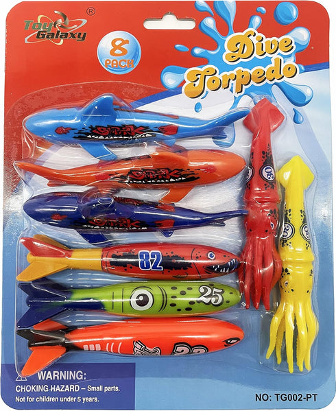 Haktoys Pool Diving Torpedo Toys: Underwater Sinking Torpedoes, Sharks and Squids Set - Indoor and Outdoor Swimming Activity...