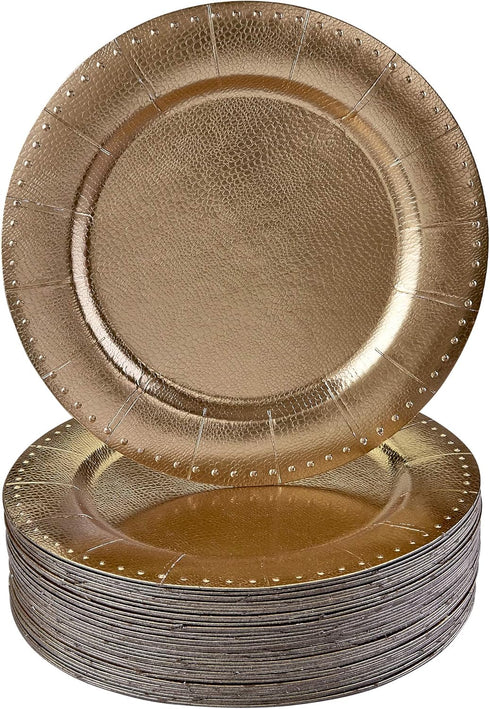 Elegant Disposable Charger Plates For Party - 13” (10 Piece) , Perfect for Celebrations & Events, Gold...
