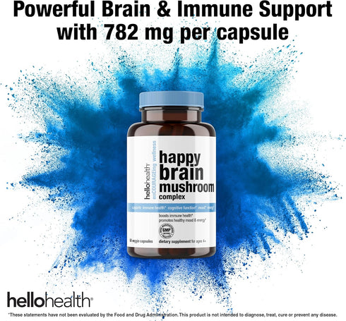 Happy Brain Mushroom Complex Nootropics Brain Support Supplement | 10 Mushroom Supplement: Lions Mane, Turkey Tail, Red Reishi, Shiitake Mushrooms...