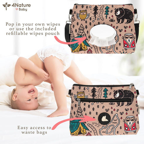 4 Nature Small Diaper Clutch Bag with Wipe Holder, Baby Diaper Bag Purse - Crossbody Diaper Bags for Women, Water Resistant Diaper Organizer Dispe...