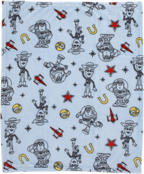 Disney Toy Story 4 Super Soft Blue, Yellow, Red Buzz Lightyear Woody Star Rocket Horse Shoe French Fiber Baby Blanket, Blue, Red, Yellow...