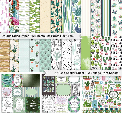 Cactus and Succulent House Plants Theme Collection Double-Sided Scrapbook Paper Kit Cardstock 12"x12" Card Making Paper Pack With Sticker Sheet - ...