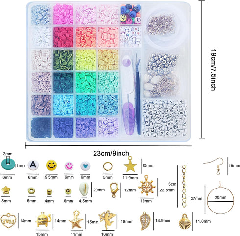 Segden 6000pcs Clay Bead Bracelet Kit,Polymer Flat Beads for Bracelet Making Kit,24 Colors Heishi Beads Letter Beads Spacer Beads for Friendship B...