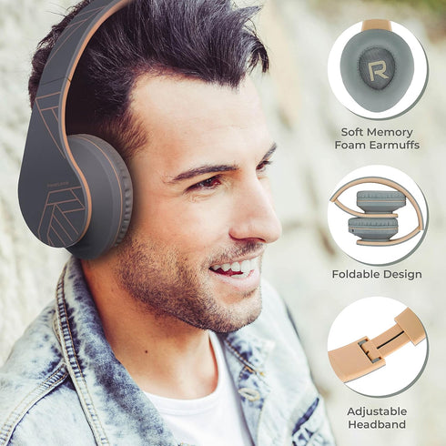 PowerLocus Bluetooth Headphones Over Ear, Wireless Headphones with Microphone, Foldable Headphone, Soft Memory Foam Earmuffs & Lightweight, Micro ...