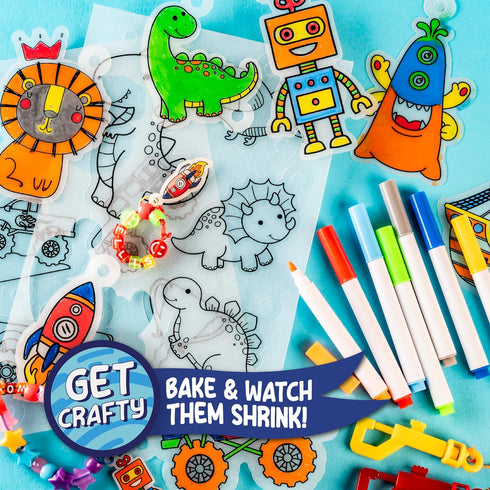 Original Stationery Art Adventure Shrink It Studio, Keychain Maker Kit for Boys to Make Awesome Charms with 110+ Pieces, Fun Shrink Art Kits for K...