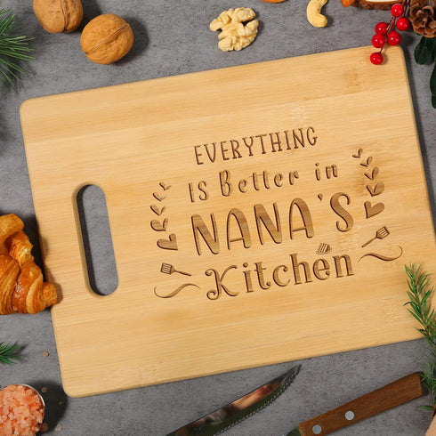 Nana's Kitchen Custom-Engraved Bamboo Cutting Board – A Personalized and Unique Mother’s Day or Christmas Gift for Grandma from Granddaughter or G...