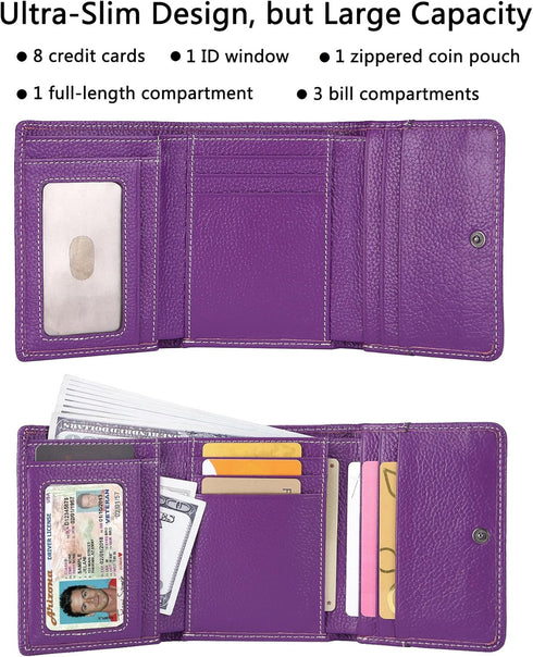 AINIMOER Small Leather Wallet for Women, Slim Compact Credit Card Holder RFID Blocking Wallets Organizer with Coin Pocket, Lichee Purple...
